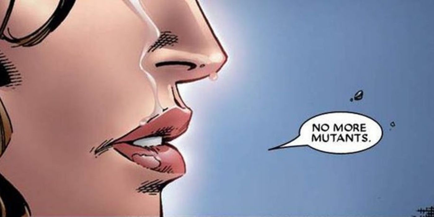 Scarlet Witch uttering No More Mutants during House of M in Marvel Comics