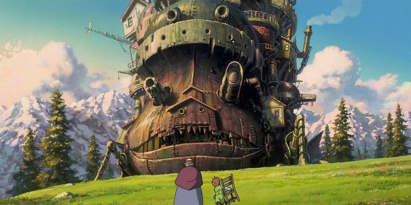 Howl's Moving Castle rests on the land before a voyage in Howl's Moving Castle
