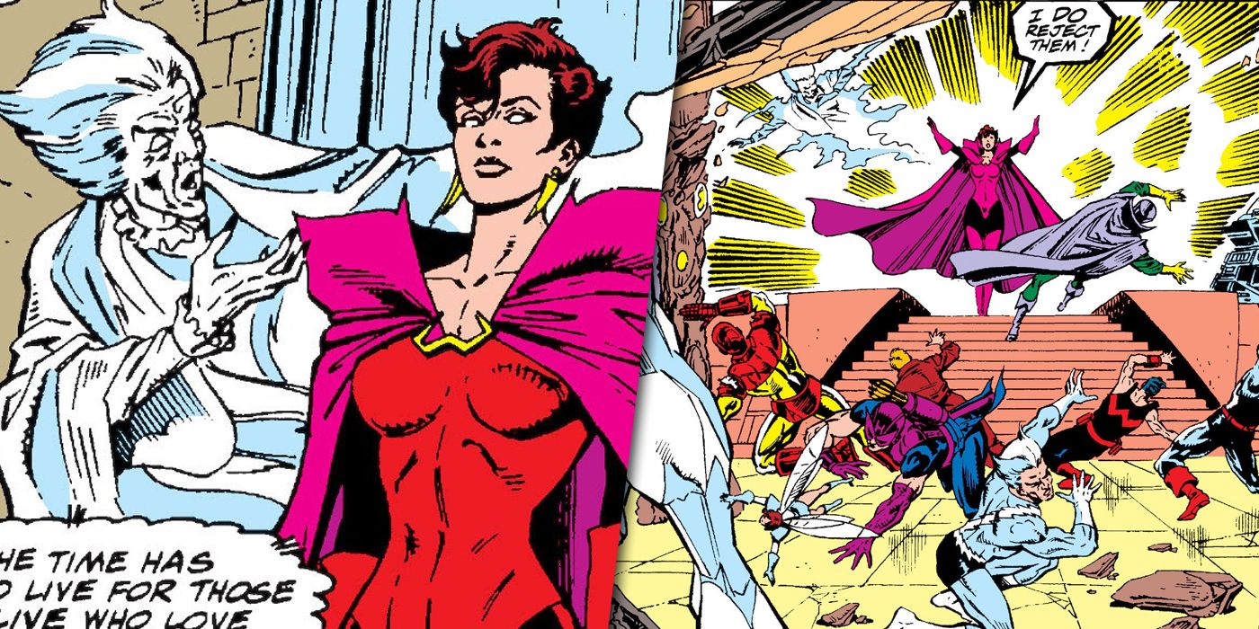 Agatha Harkness and Scarlet Witch vs Immortus in Marvel Comics