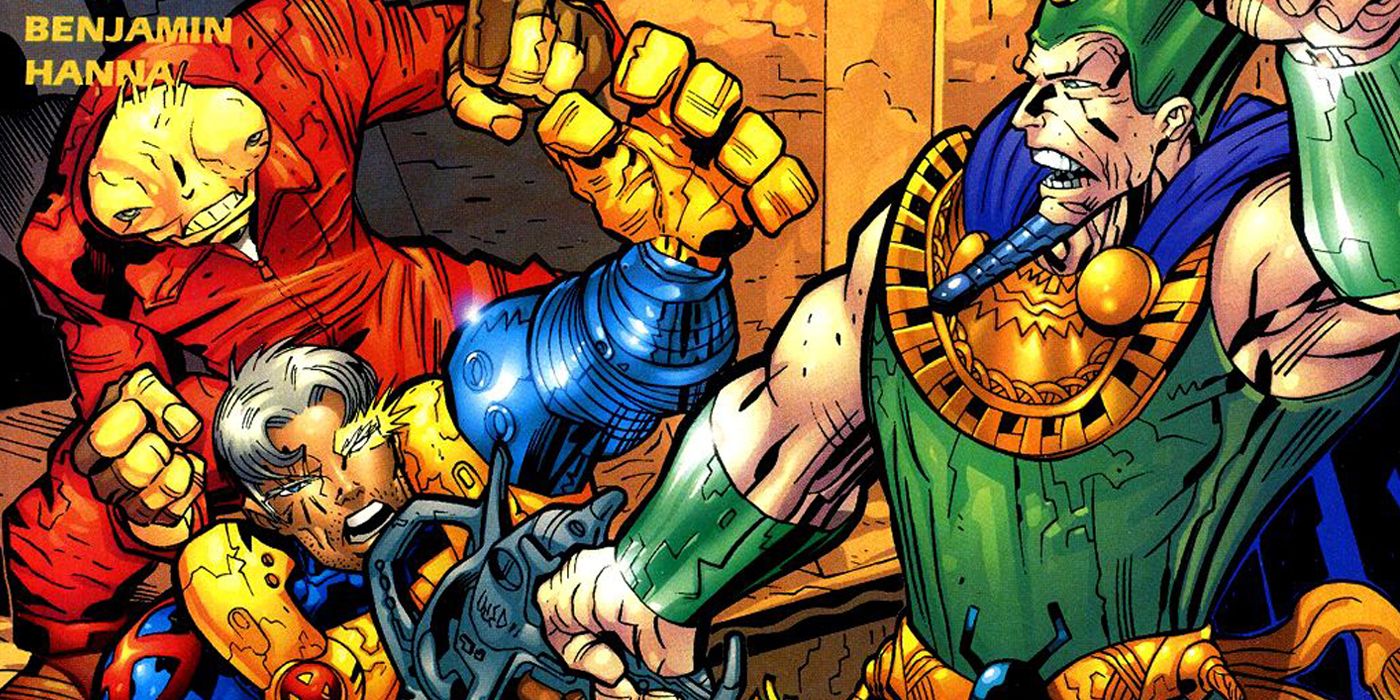 Cable and Blaquesmith vs Rama-Tut in Marvel Comics