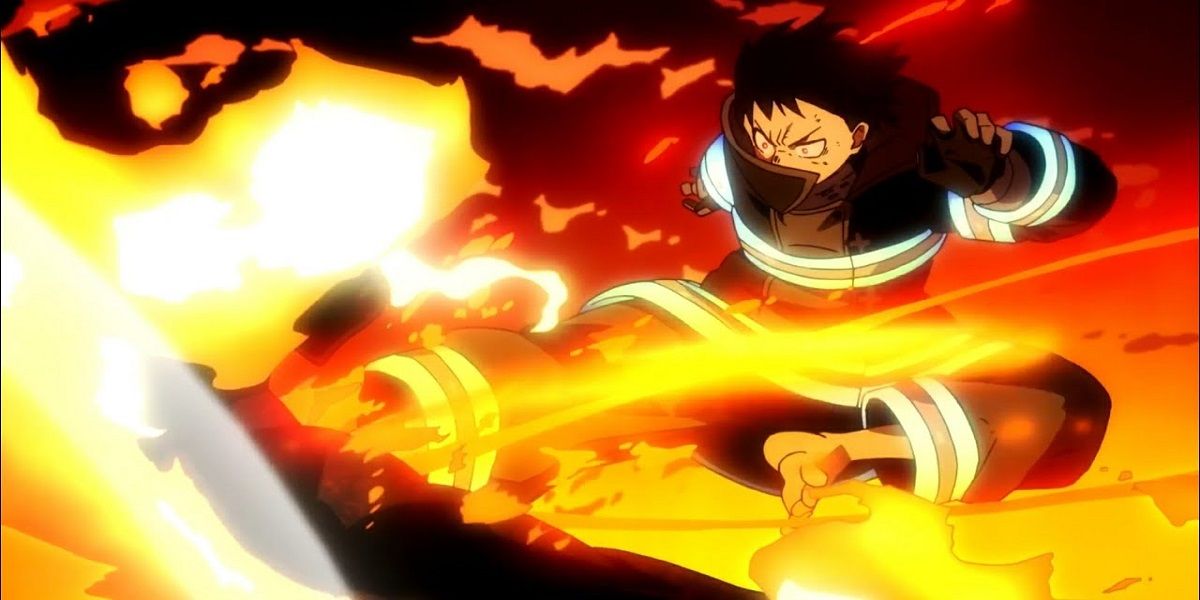 shinra delivering a fire kick in fire force