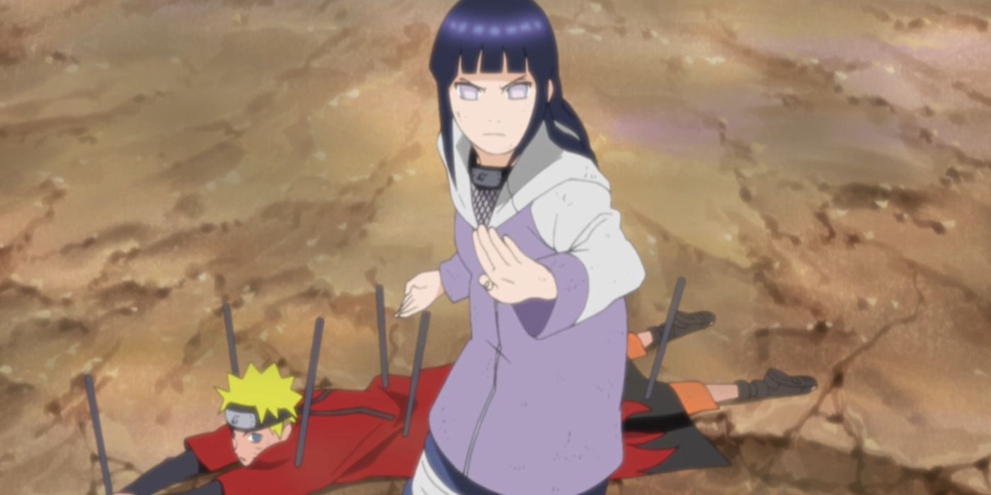 Hinata in front of Naruto in Naruto.