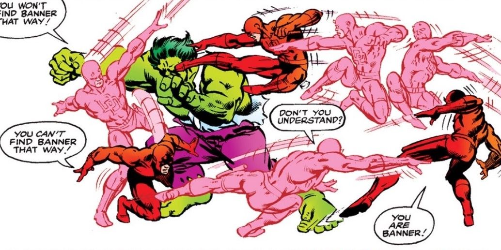 Daredevil laying multiple blows on the Hulk