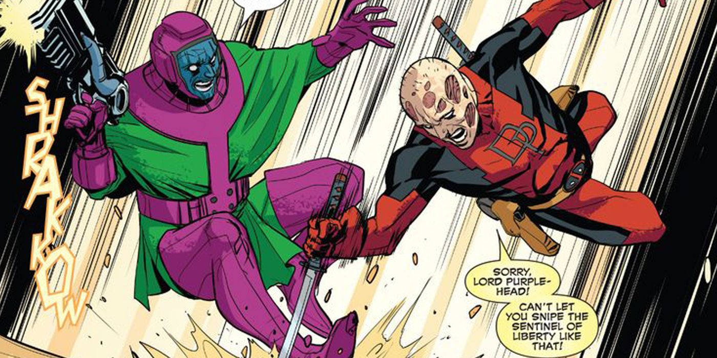 Kang vs Deadpool during Secret Wars in Marvel Comics