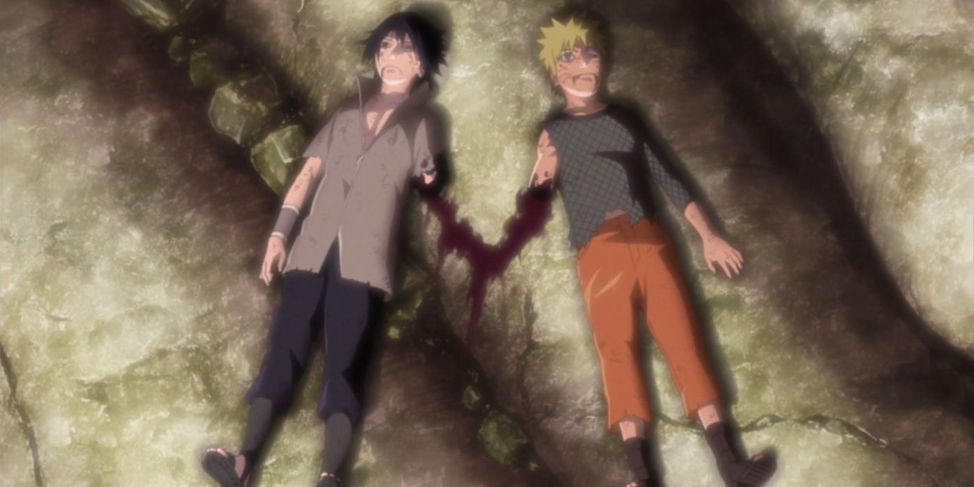 Naruto and Sasuke each missing an arm after their final battle