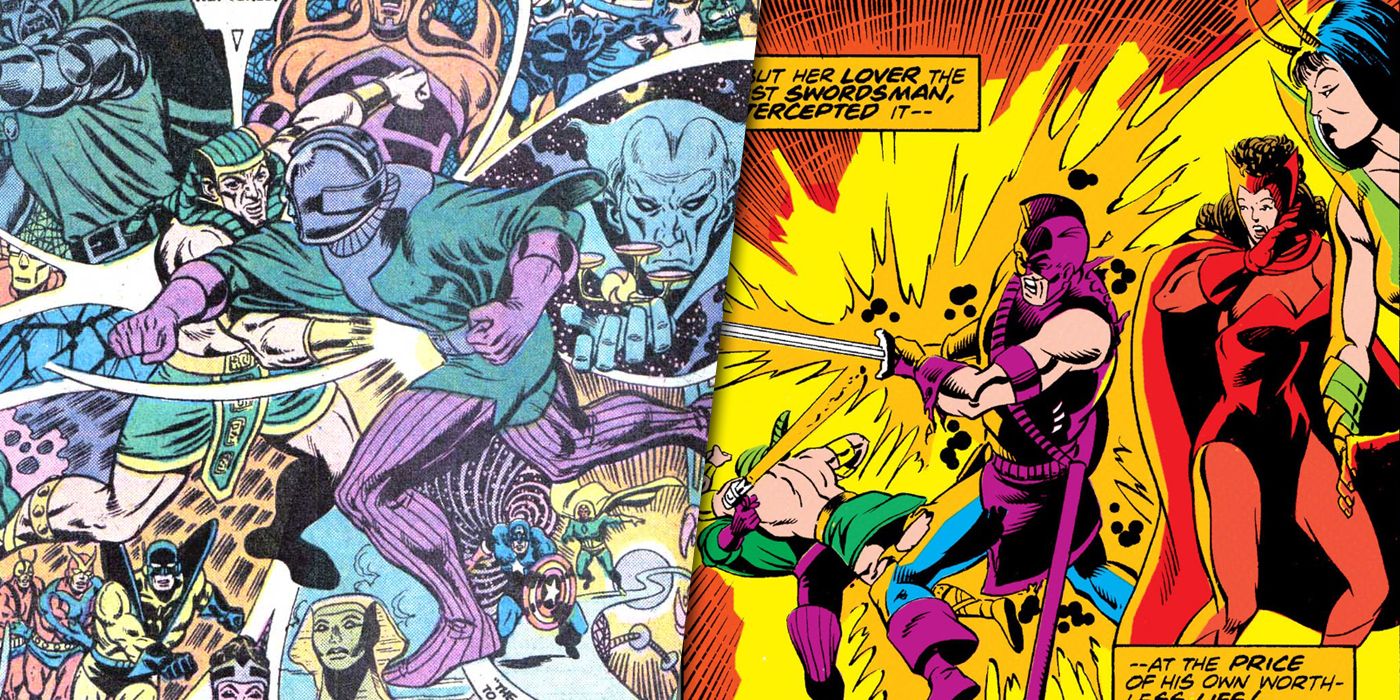 Rama-Tut and Swordsman fighting Kang in Marvel Comics