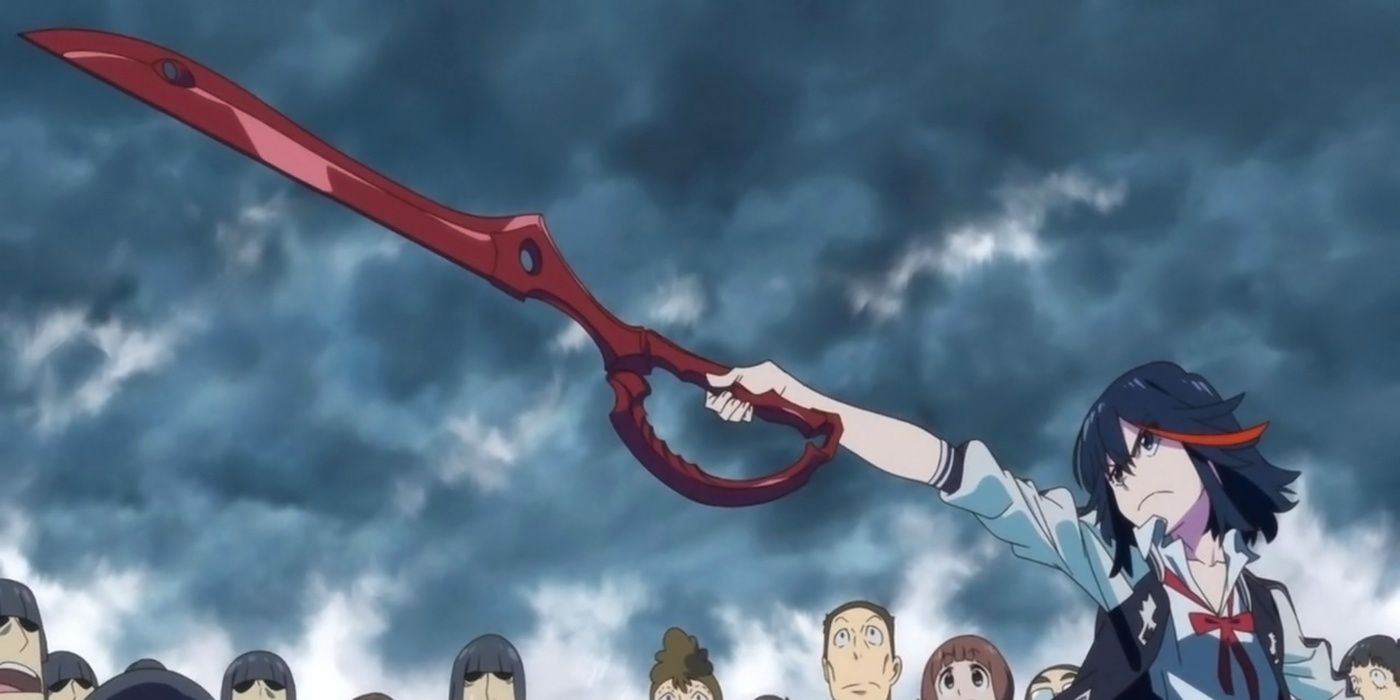 Ryuko pointing her red scissor blade Kill La Kill