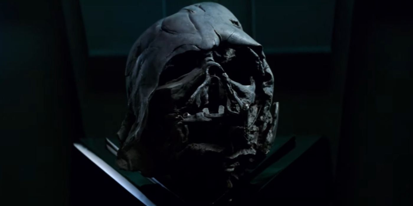 Darth Vader's burned and mutilated helmet from Star Wars: The Force Awakens