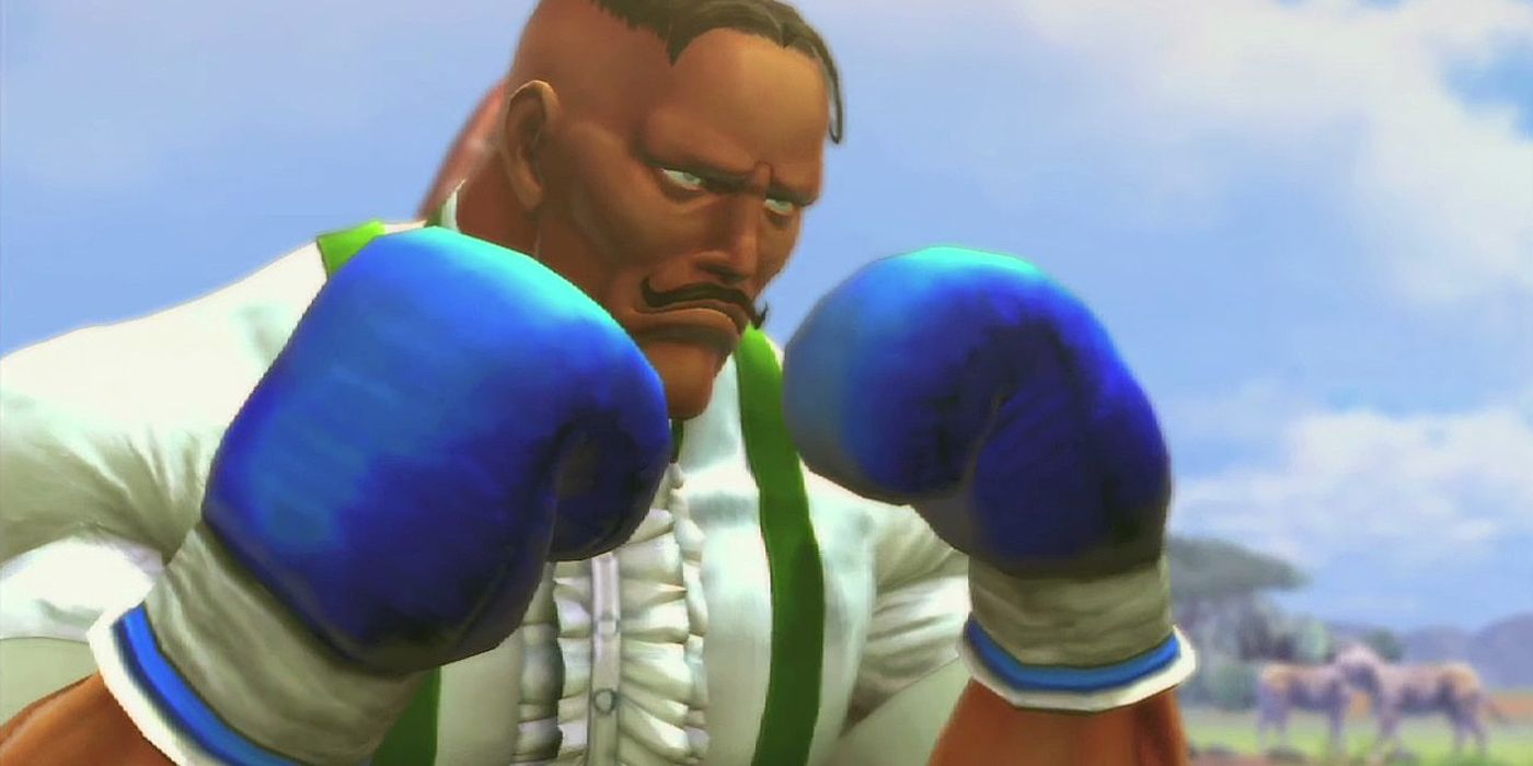 Dudley from Street Fighter with blue boxing gloves
