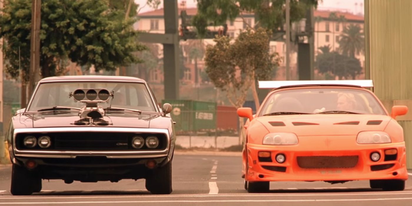 Dom and Brian race in the finale of The Fast and the Furious