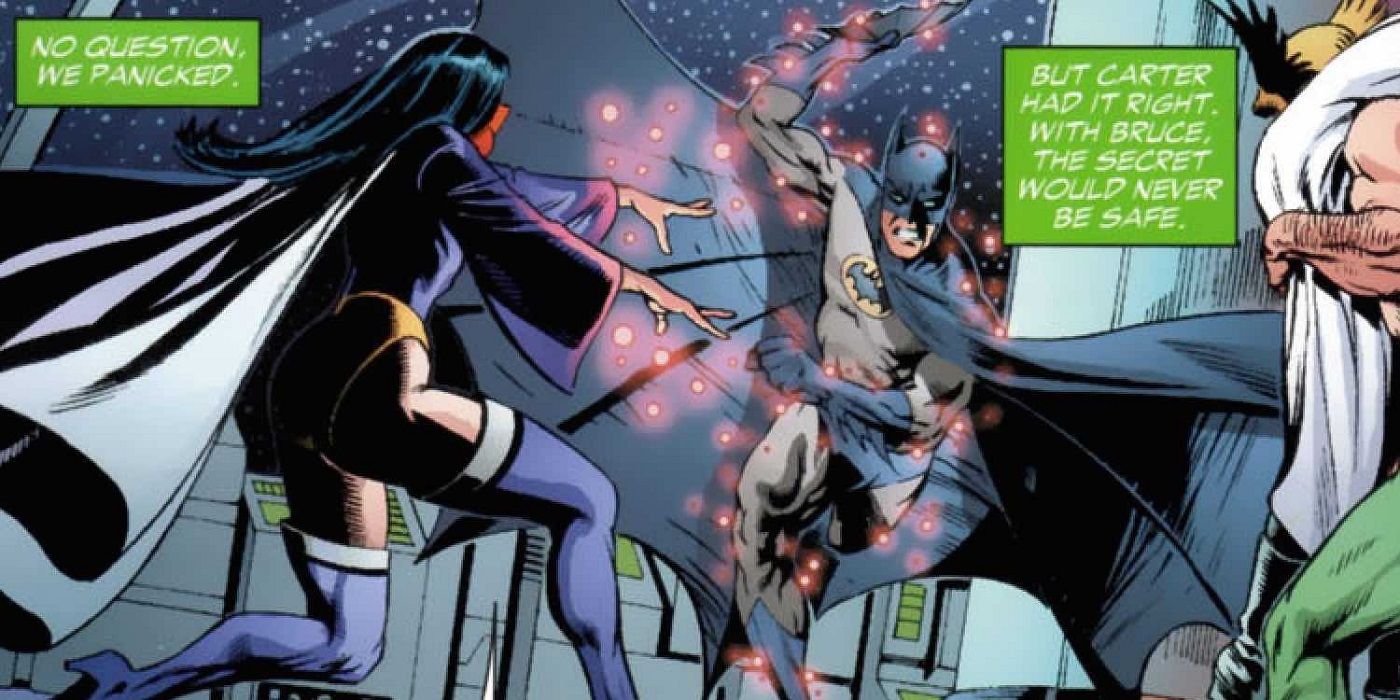 Zatanna mind-wiping Batman during the Identity Crisis event