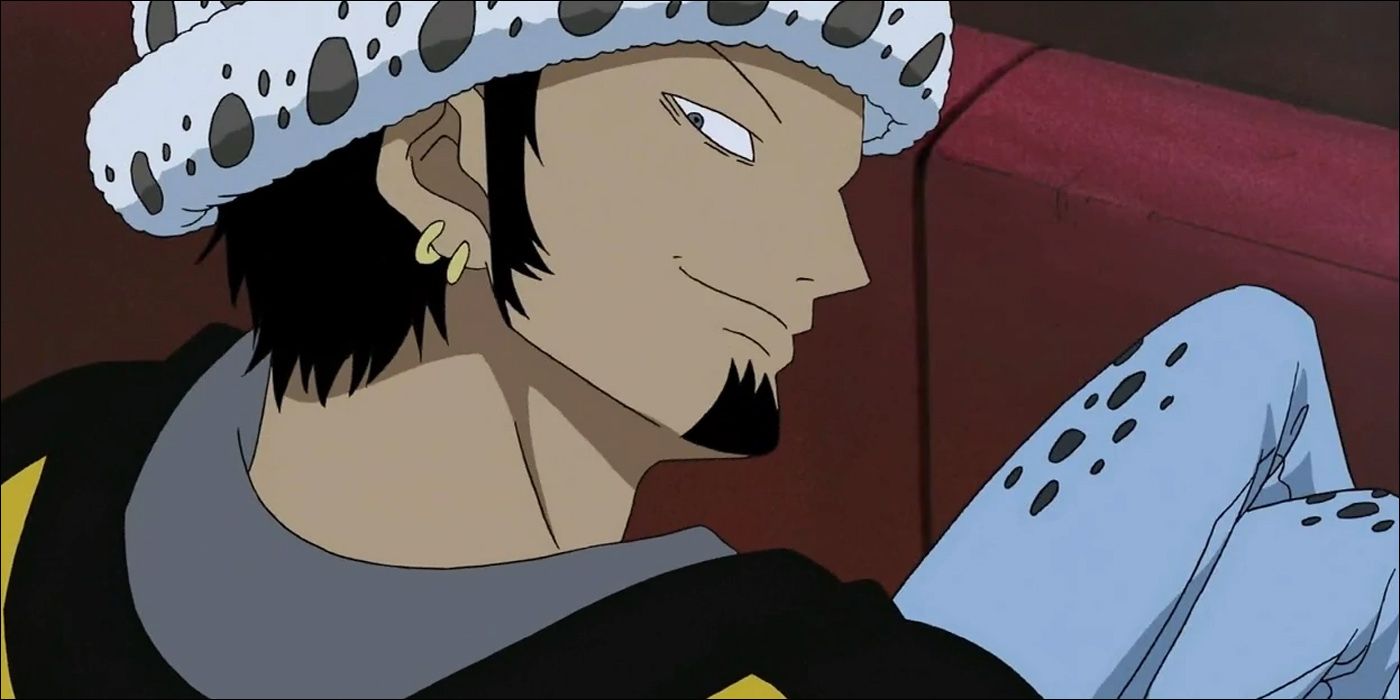 One Piece's Trafalgar Law looking back over his shoulder and smiling
