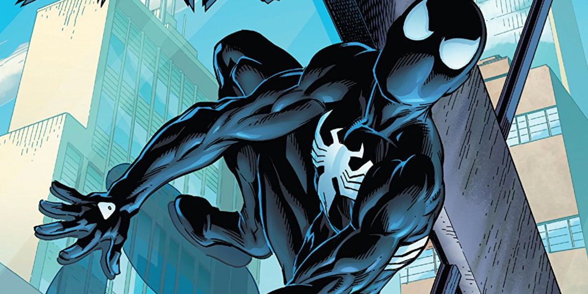 Spider-Man in the all-black symbiotic suit.