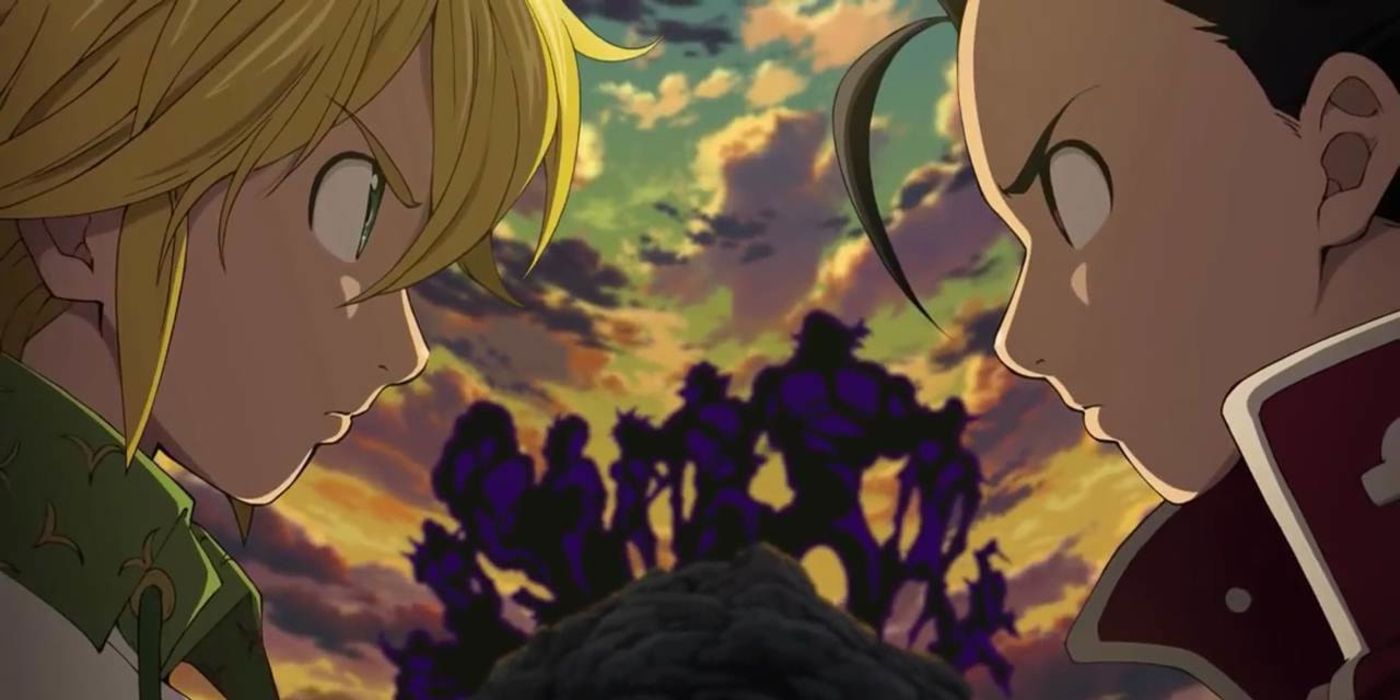 Two characters stare intensely at each other on a promo for Seven Deadly Sins