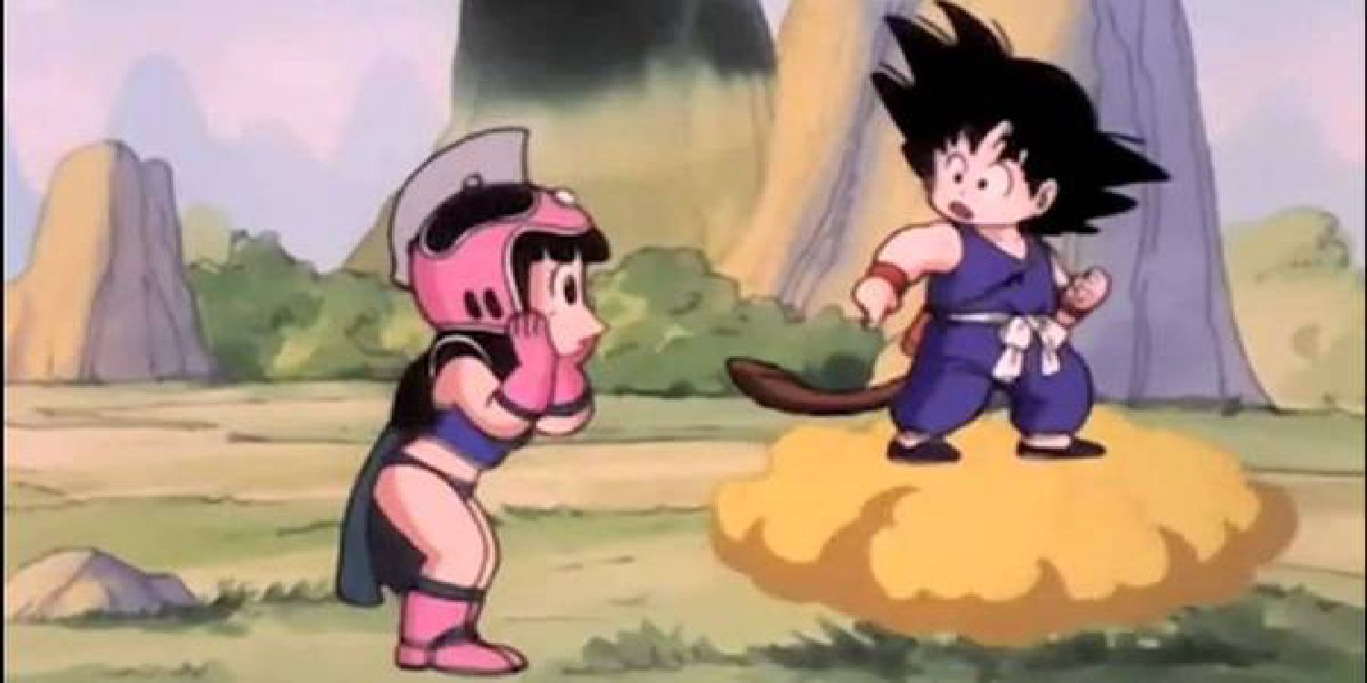 Chi-Chi admira Goku no Flying Nimbus em Dragon Ball.