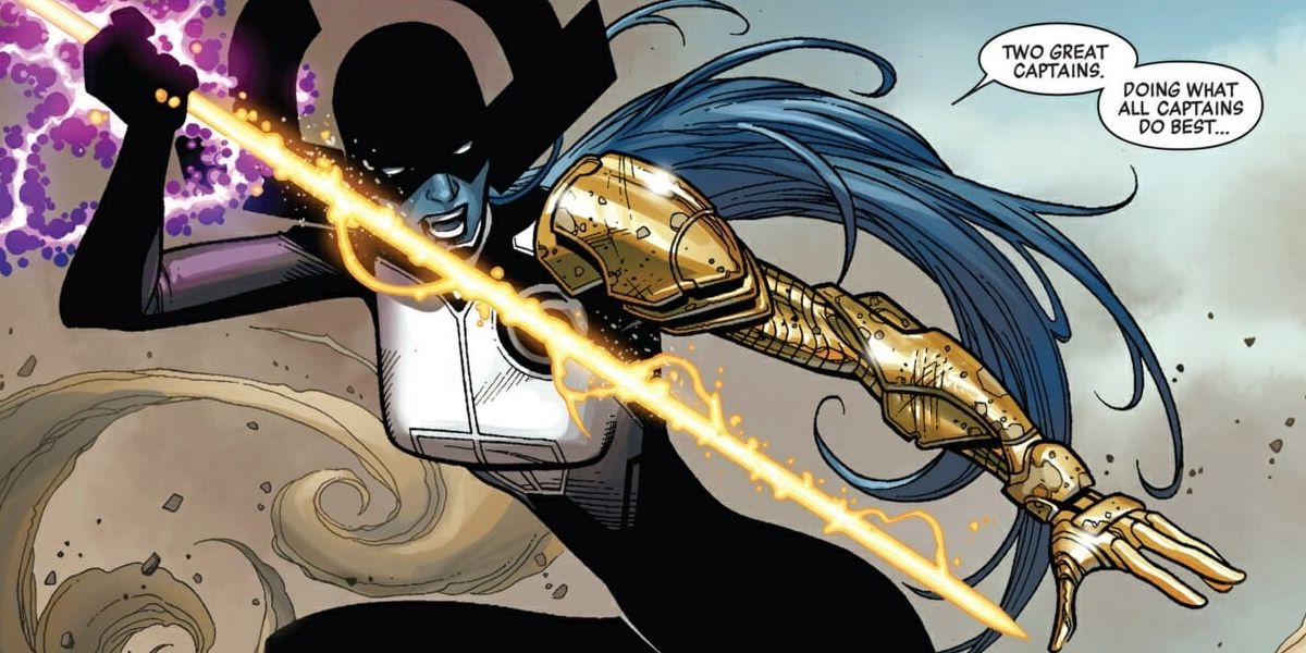 Proxima Midnight throwing her star spear