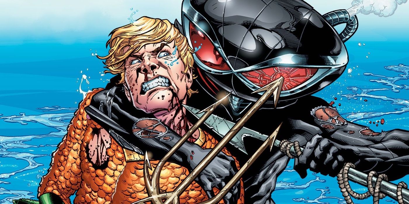 Aquaman is threatened by Black Manta in the storyline "The Drowning."