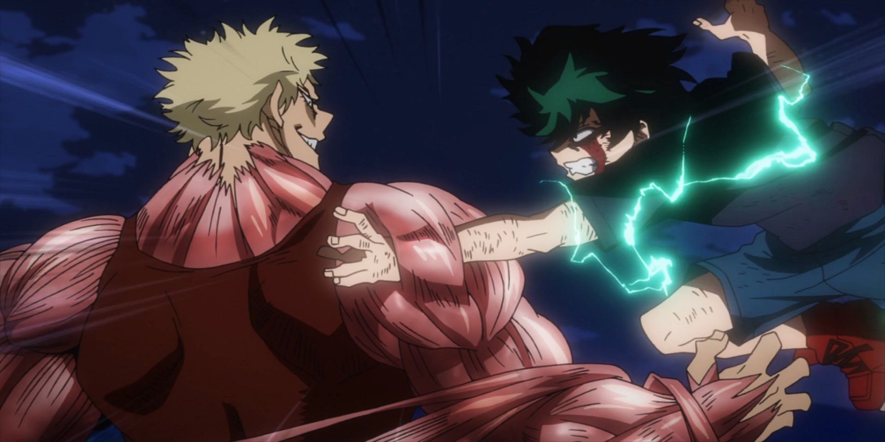 Deku about to punch Muscular from My Hero Academia.