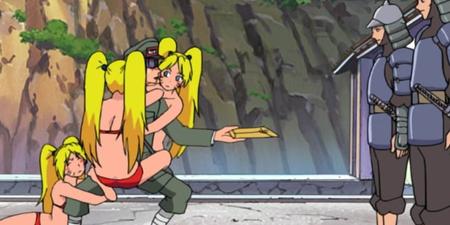 Naruto using his Sexy Jutsu on the postman in Naruto episode 177