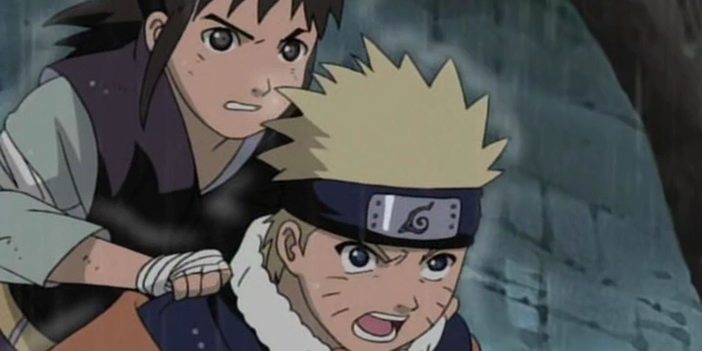 Naruto carrying Idate on his back in Naruto episode 106