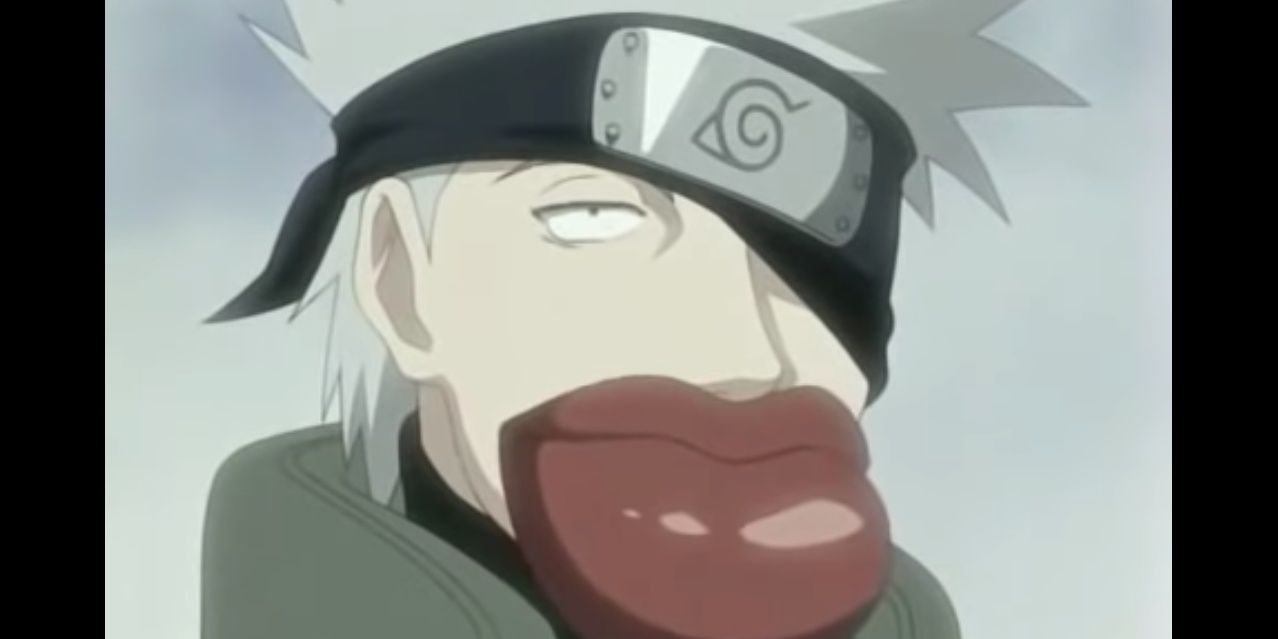 Kakashi with big lips in Naruto episode 101