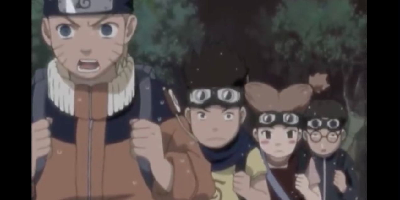 Naruto and his squad in the rain in Naruto episode 158