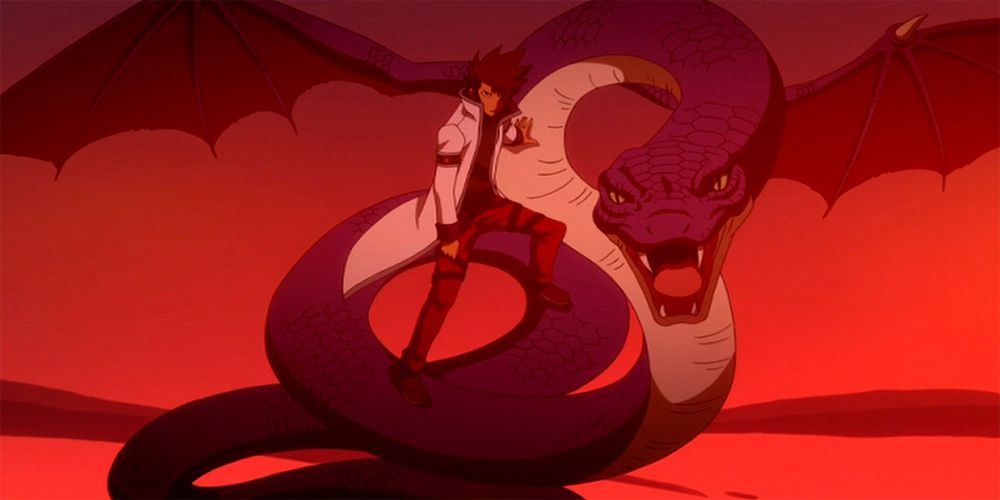 Erik riding his winged snake in Fairy Tail