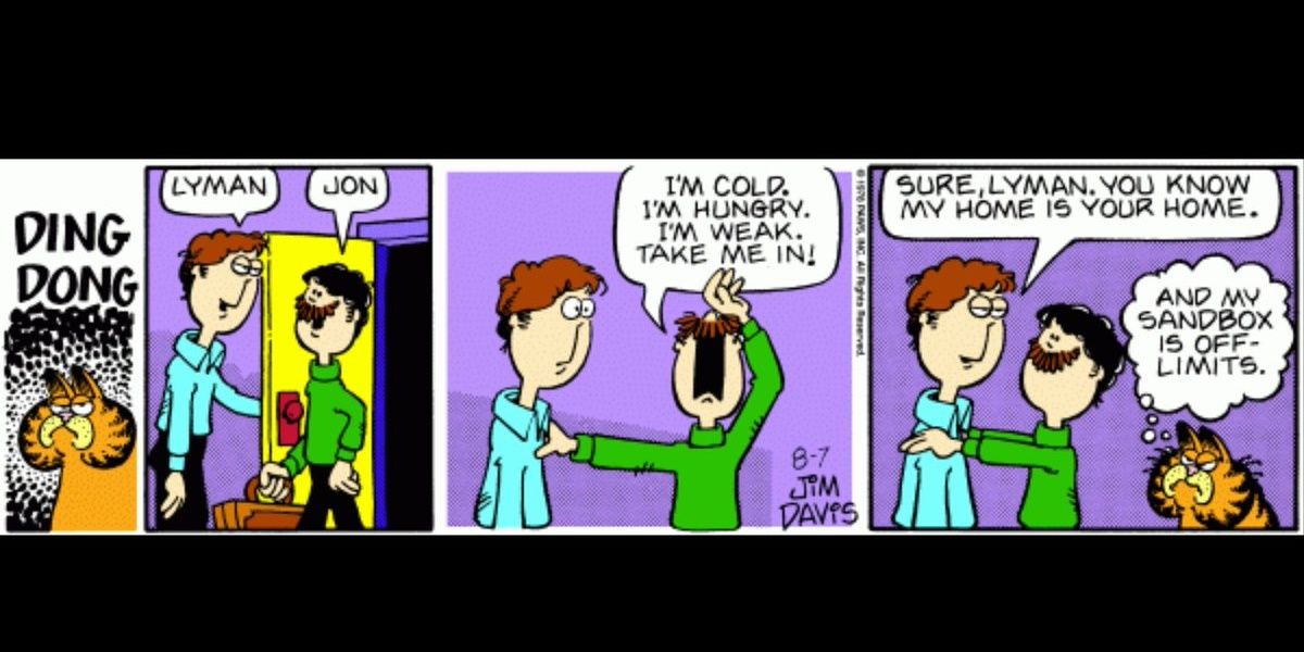 Jon and Lyman in Garfield comic strips