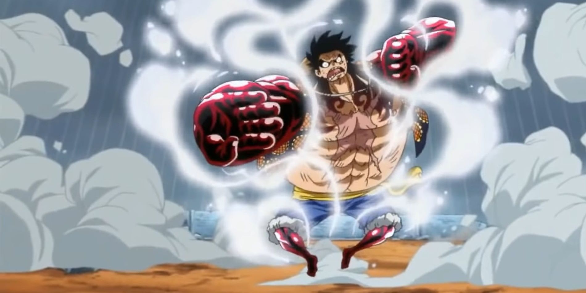 Monkey D. Luffy using Gear 4 Bounce Man against Donquixote Doflamingo in One Piece's Dressrosa Arc.