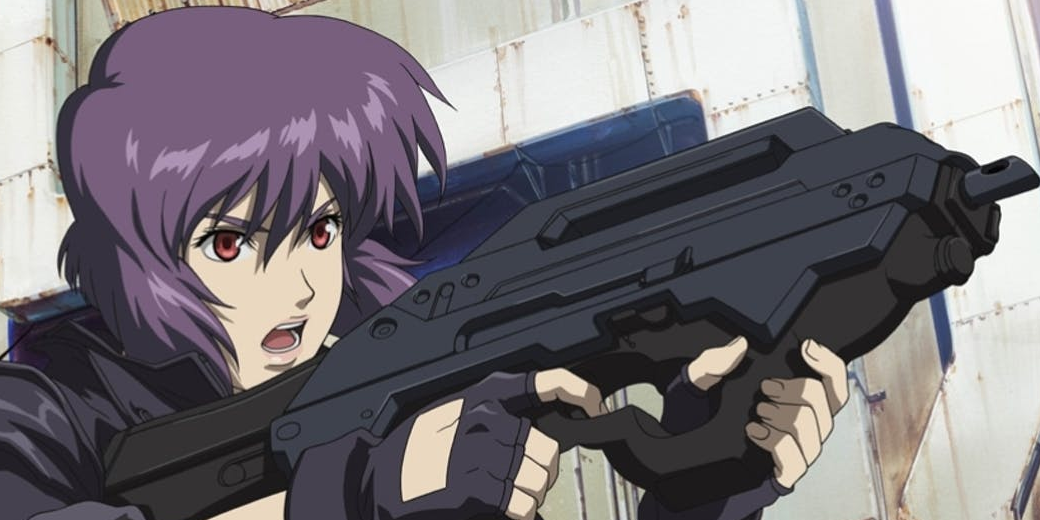 Ghost in the Shell Major Kusanagi shooting a rifle.