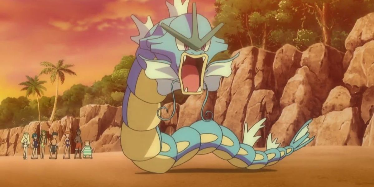 Gyarados looking fierce in the Pokemon anime