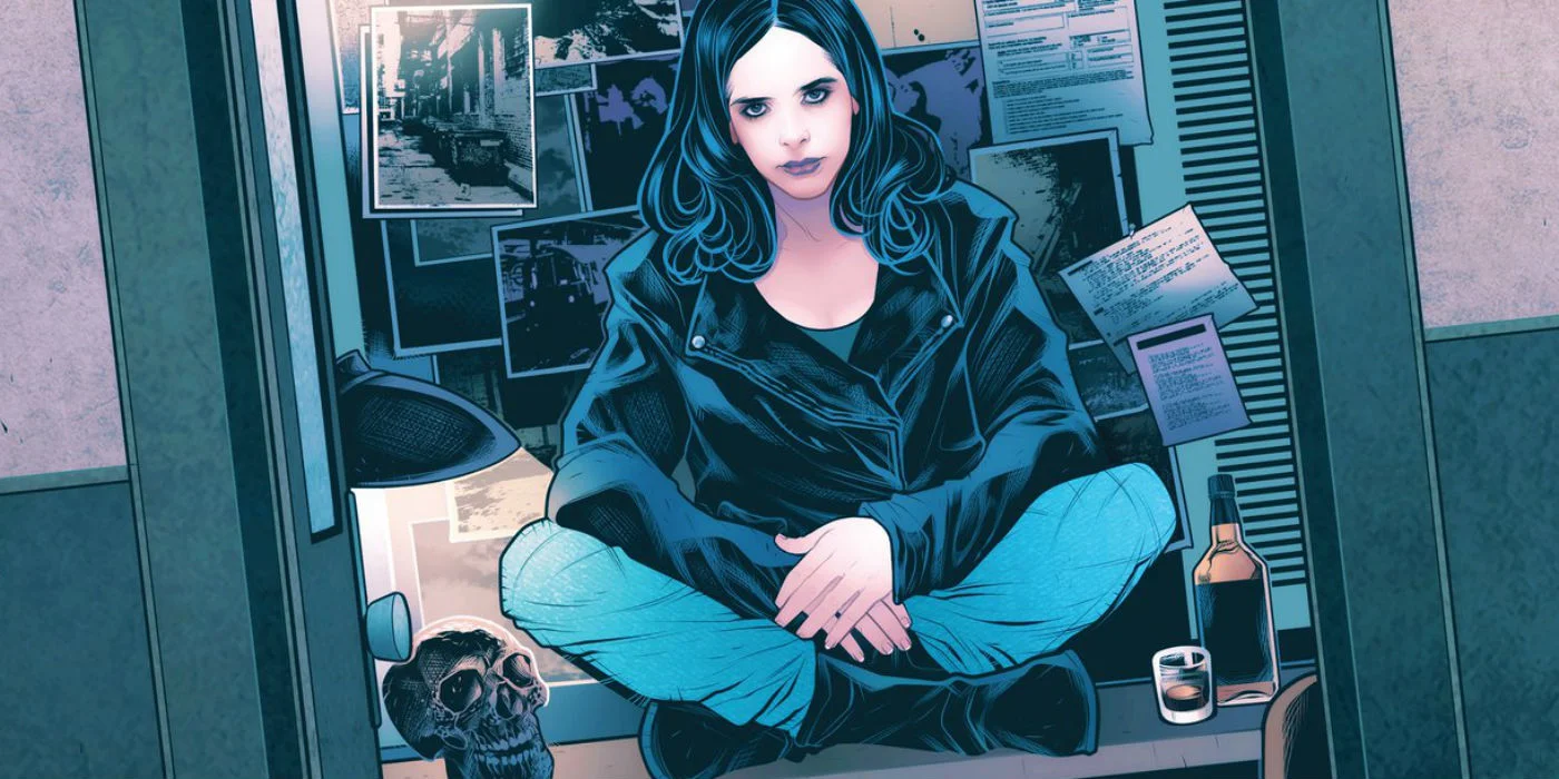 Marvel Comics' Jessica Jones sitting cross-legged