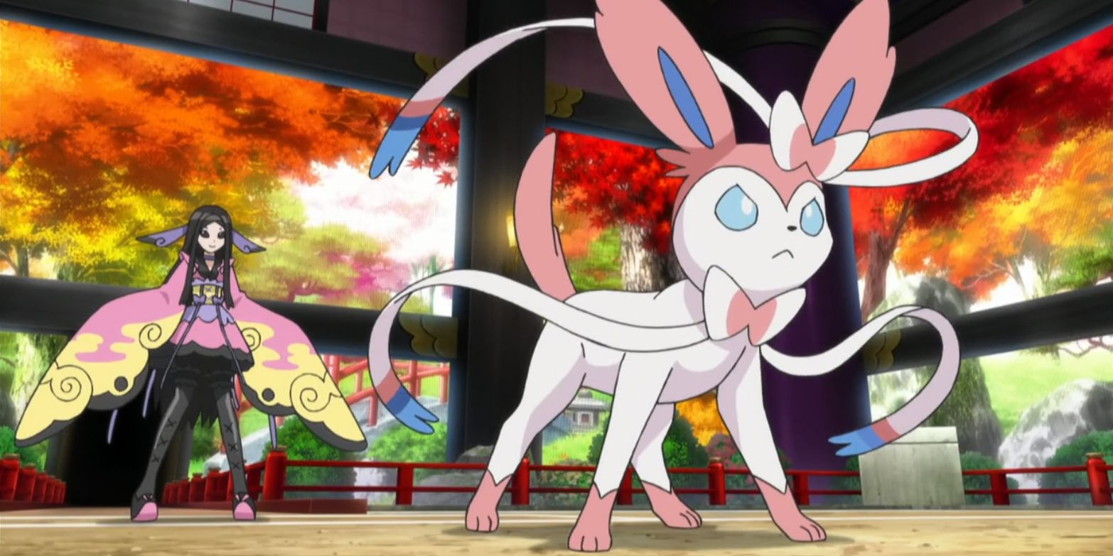 Valerie fighting With A Sylveon in the Pokemon anime