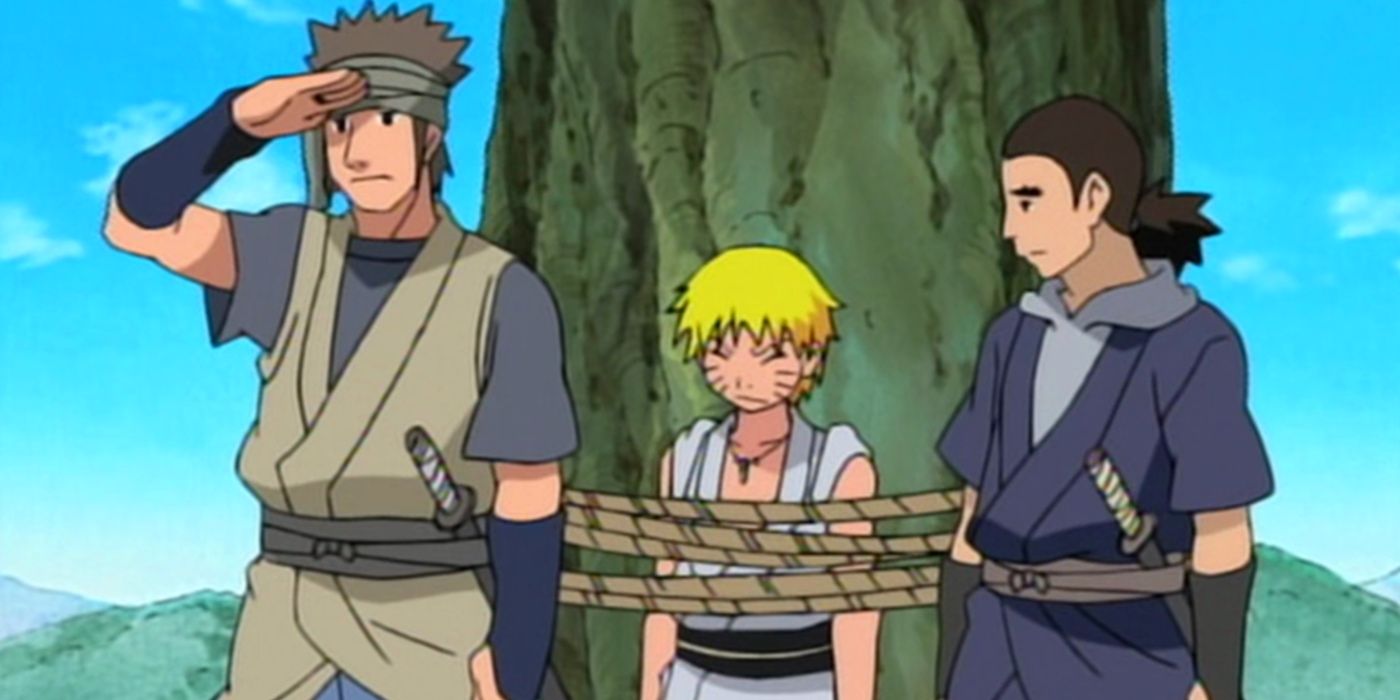 Naruto tied to a tree in Naruto episode 97