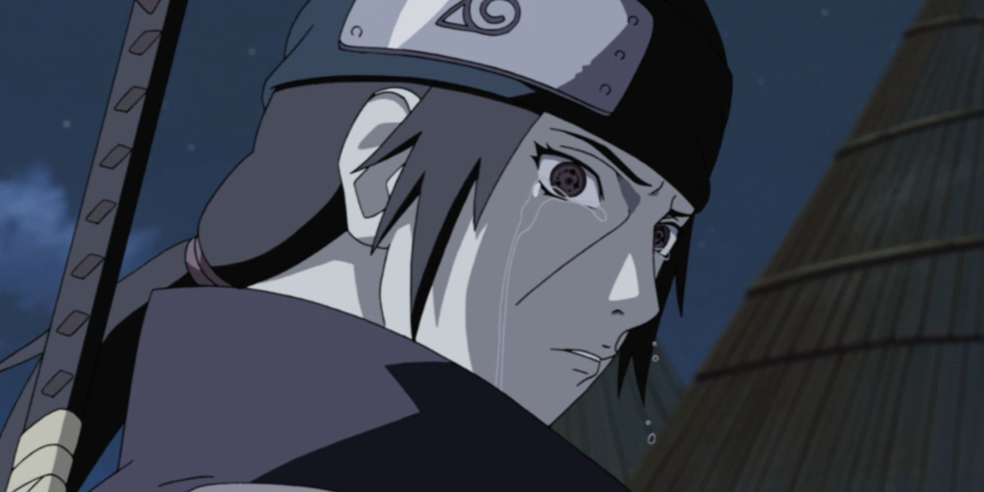 Itachi crying after slaughtering clan and leaving Sasuke in Naruto.