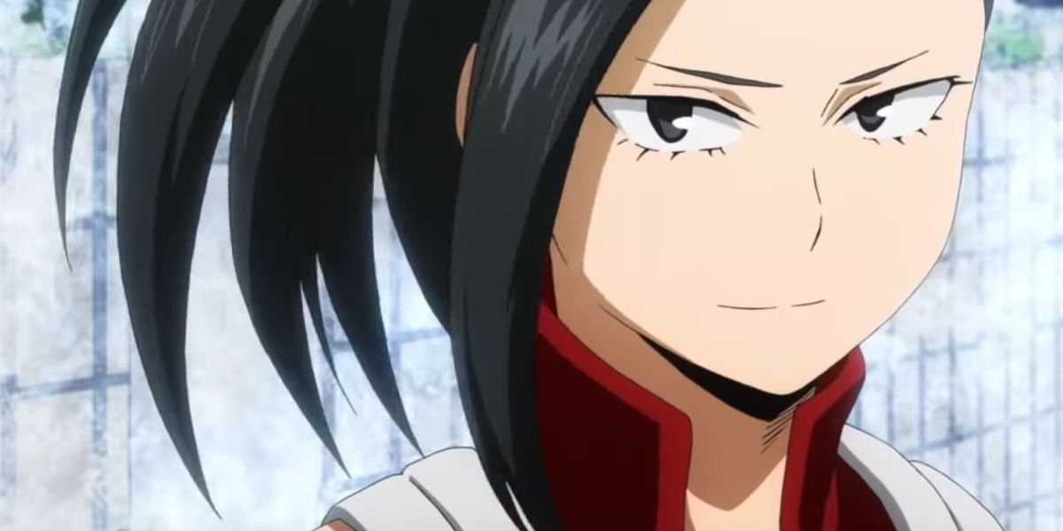 momo yaoyorozu with a confident expression in my hero academia