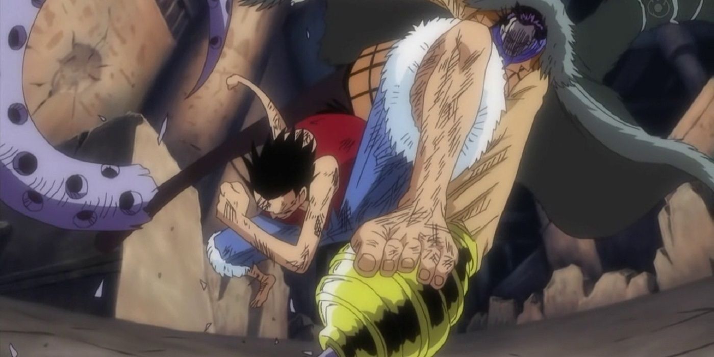 Luffy fighting Crocodile during the Alabasta arc in One Piece