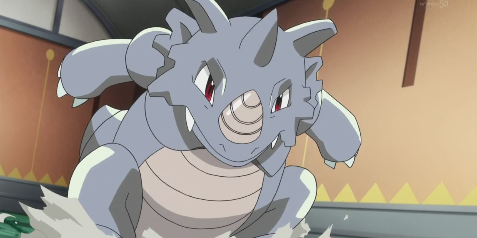 Rhydon ready to attack in the Pokemon anime