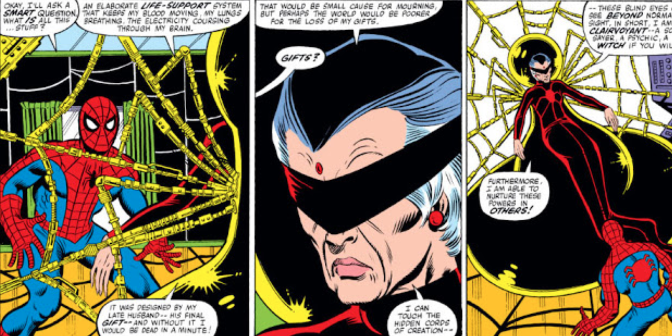 Madame Web describes how her abilities work to Spider-Man in early Spider-Man Comics