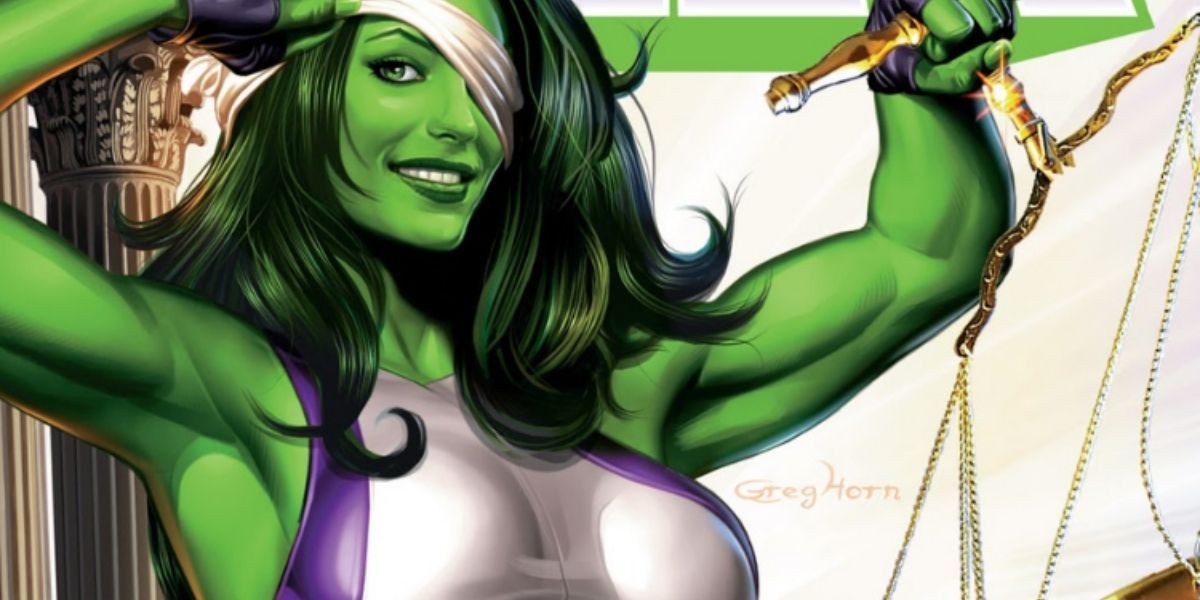 She-Hulk posing as Lady Justice in Marvel Comics