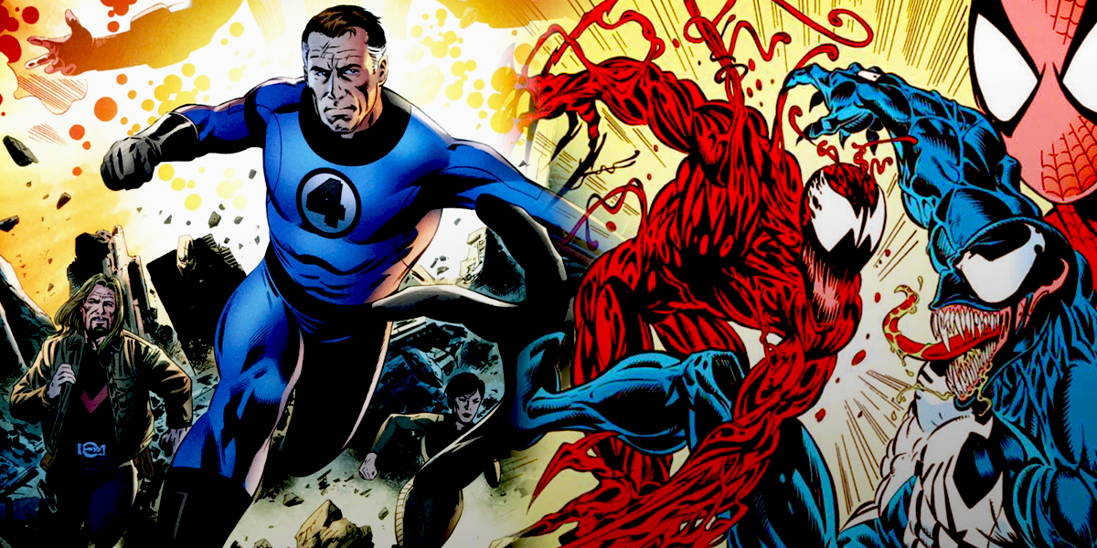 Mister Fantastic, Carnage, Venom and Spider-Man split image