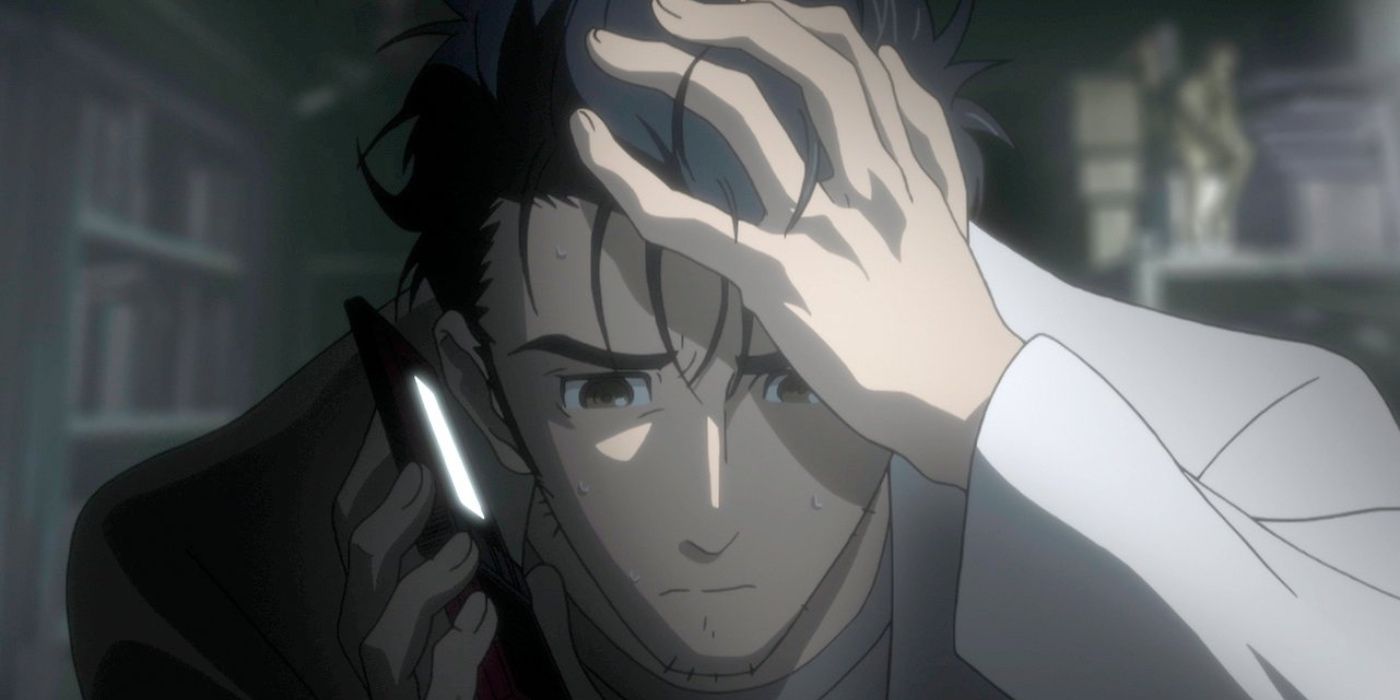 Rintaro is stressed on the phone in Steins;Gate