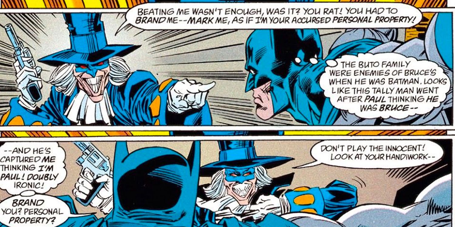 Tally Man versus Batman from Batman comics.