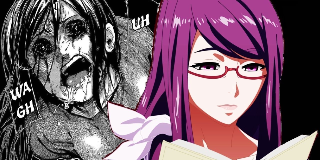 Rize in Tokyo Ghoul's manga versus the anime.