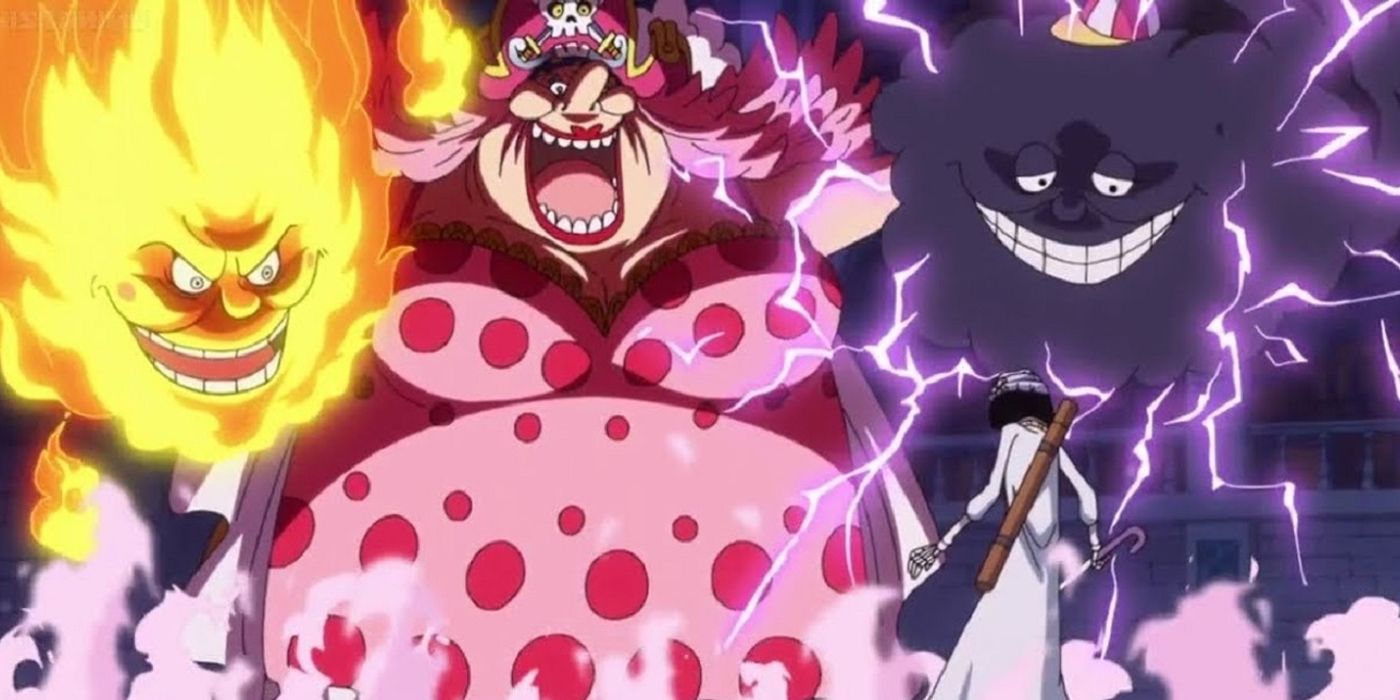 Big Mom and her Homies facing off against Brook in One Piece's Whole Cake Island arc