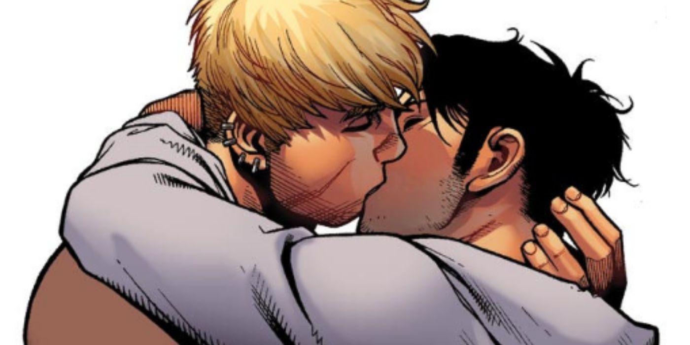Wiccan and Hulkling kissing