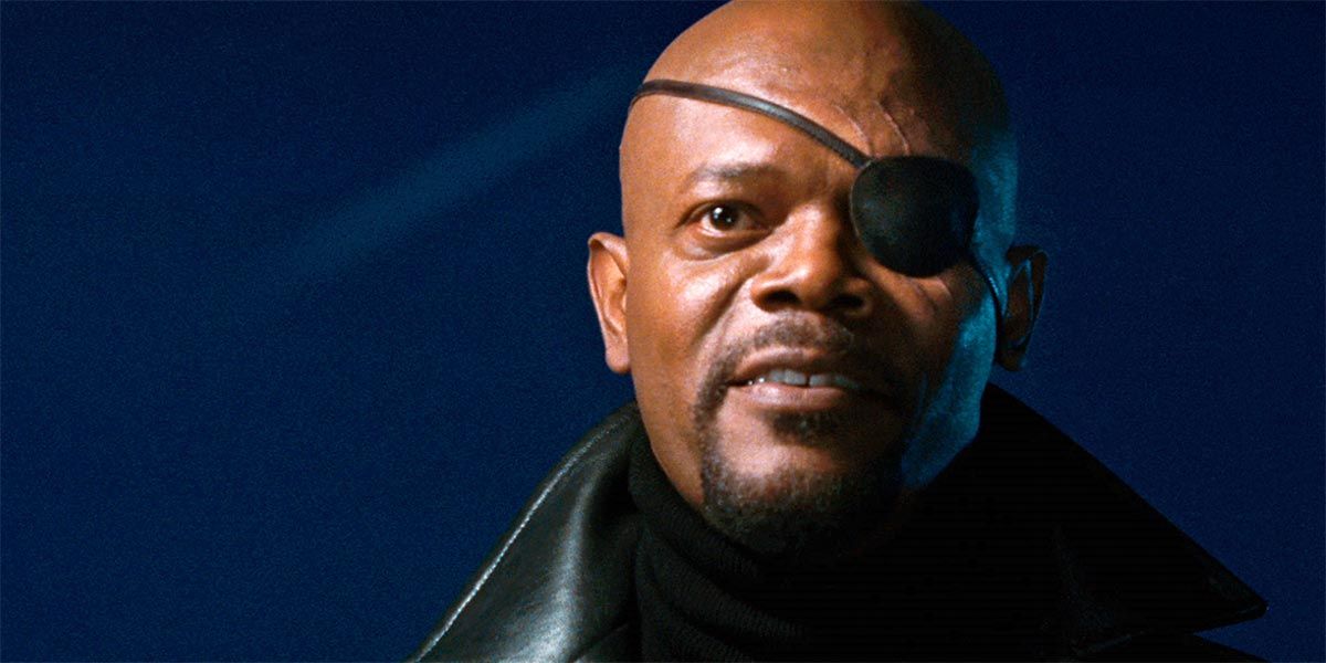 Nick Fury looking at Iron Man in the post-credit scene of the film