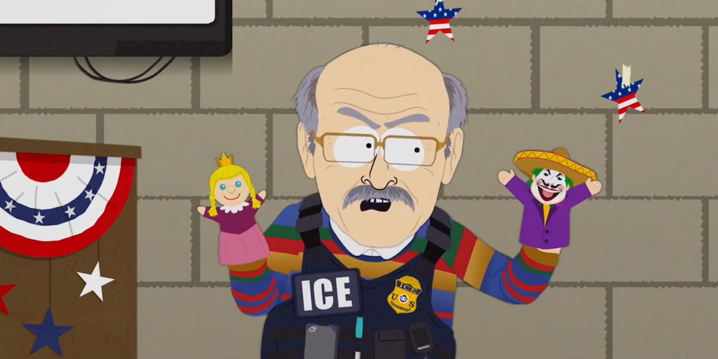 An irate ICE worker puts on a puppet presentation in South Park episode, "Mexican Joker"
