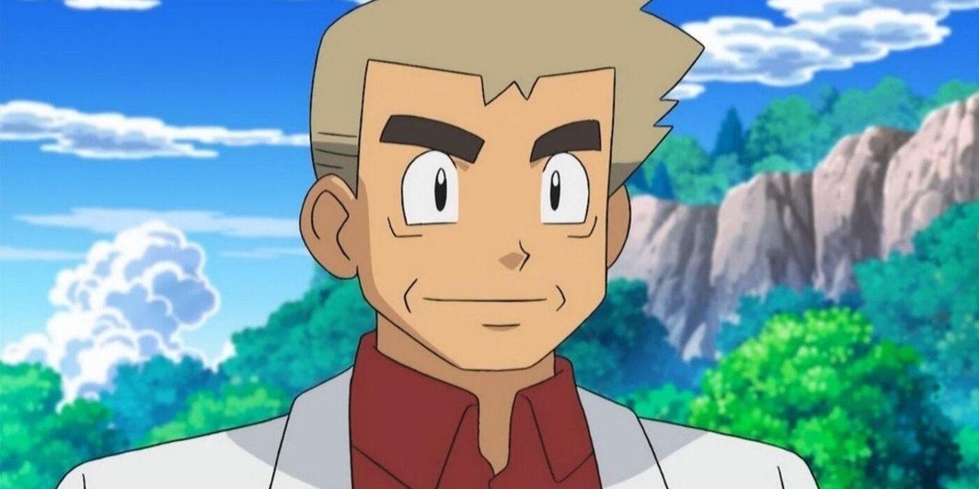 Professor Oak smiles in Pokémon.