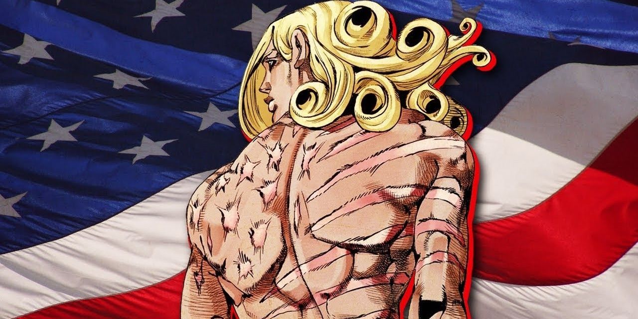 Funny Valentine poses with an American flag